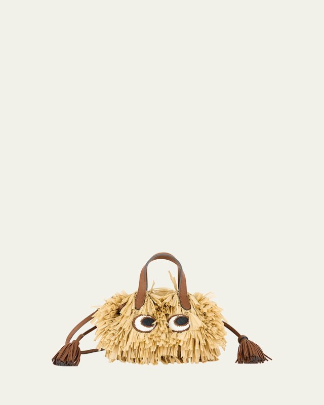 Small Eyes Fringe Raffia Tote Bag
